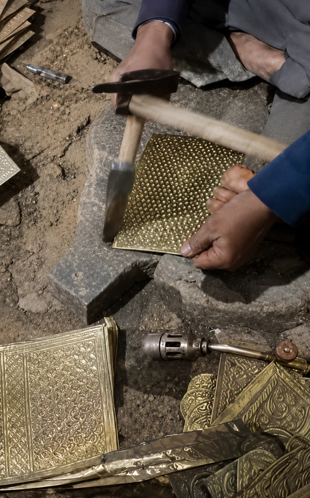 Hammering texture into a brass sheet