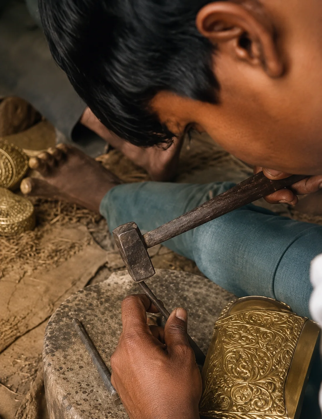 Artisan working on a handcrafted clutch